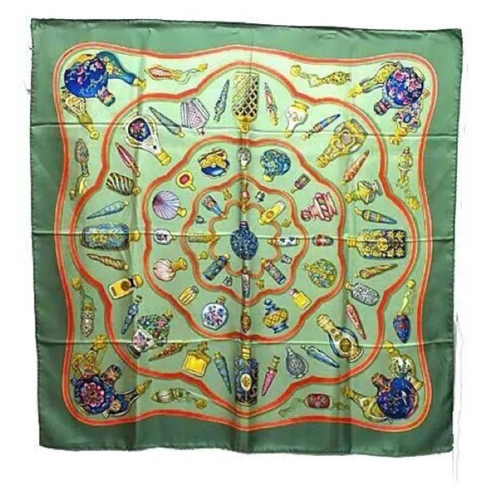 Hermes Silk Scarf Q’importe Le Flacon Green
